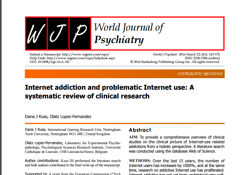 World Journal of Psychiatry Internet Addiction article